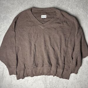 American eagle Big Hug Oversized Sweater Brown Waffle Knit, V-Neck, Size Medium